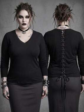 Vintage Demi Loon V-neck lace-up spine corset back top - Goth Punk Metal Biker